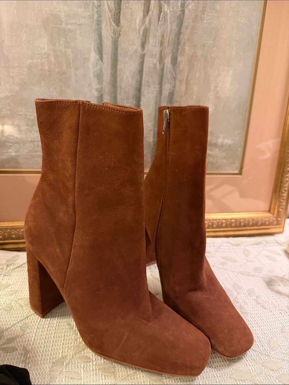 Steve Madden Rust Brown Suede Block Heel Ankle Boots
